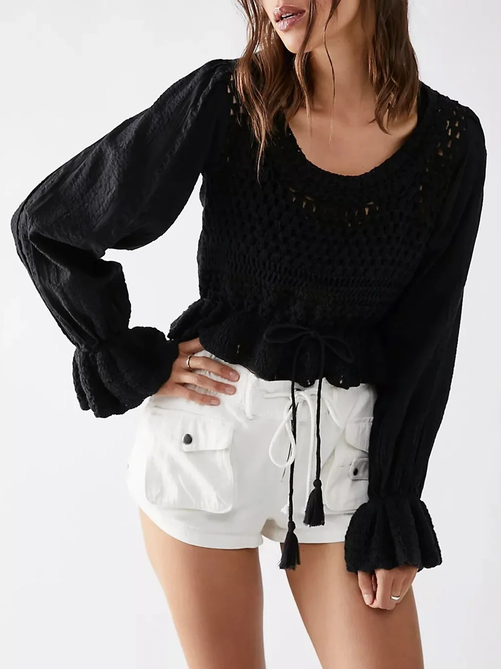Free people Megan Crochet Top in black size large